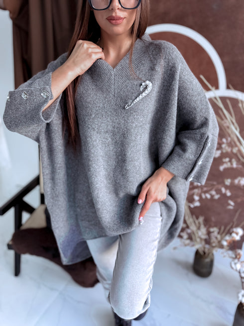 "BOND" pagarināts lielizmēra džemperis 3888L - PELĒKS